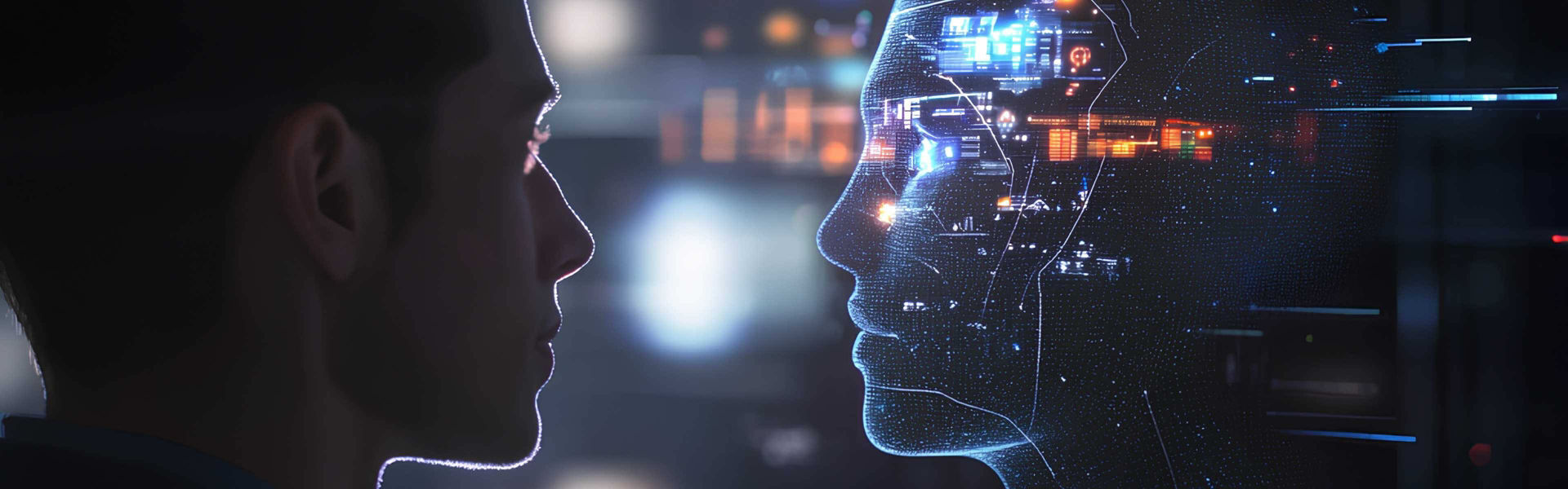 An AI agent hologram symbolizing agentic autonomy for collaboration with the human workforce