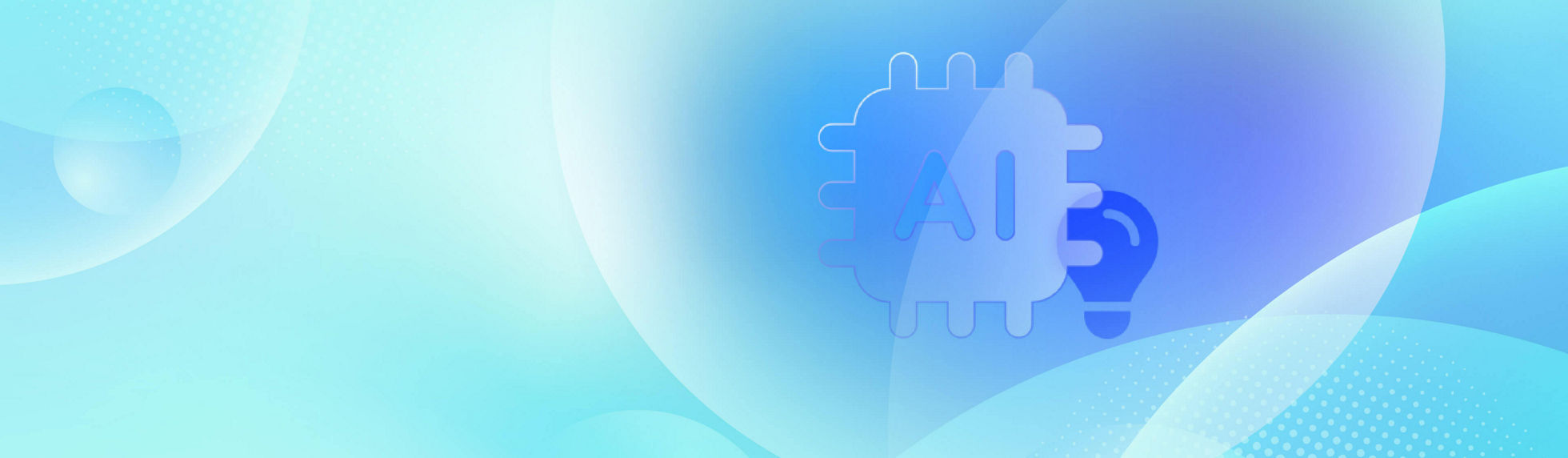 An AI microchip alongside a lightbulb with a light blue abstract pattern overlay