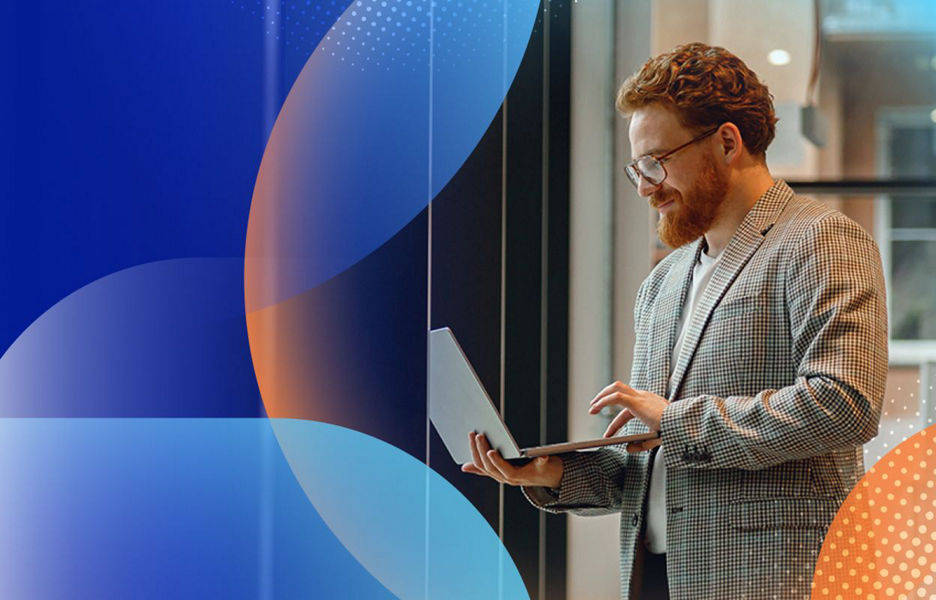 AWS Market place promo image of a man using a laptop
