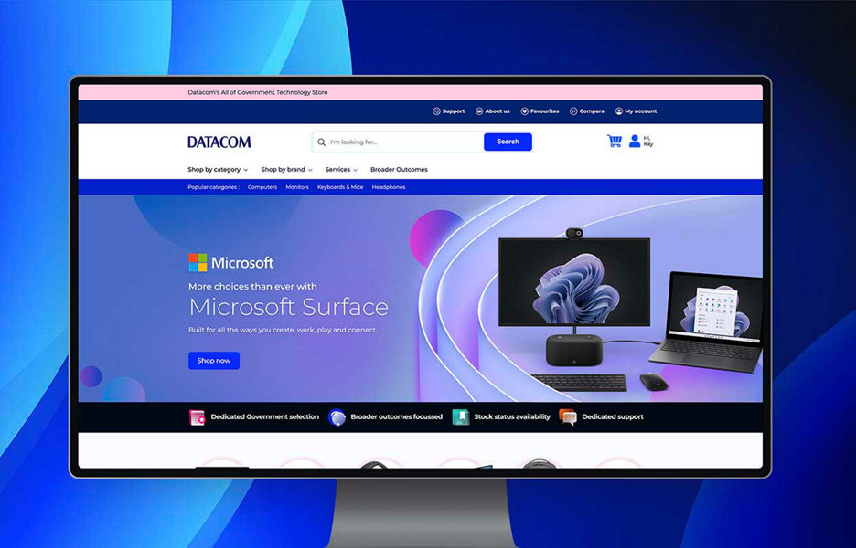 A screen mockup of the All of Government Datacom Store homepage