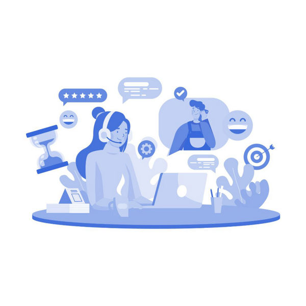 Illustration of girl multitasking many things while working