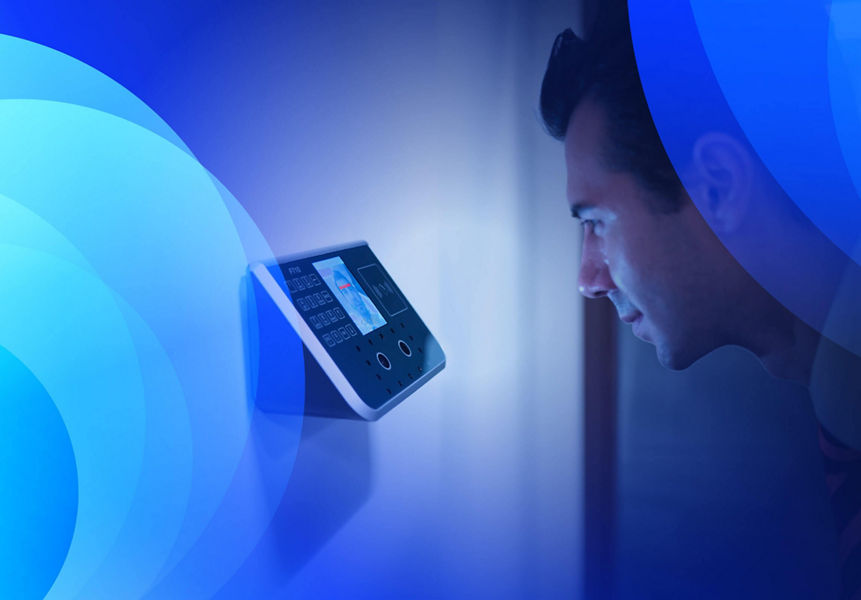 A man using AI facial recognition software