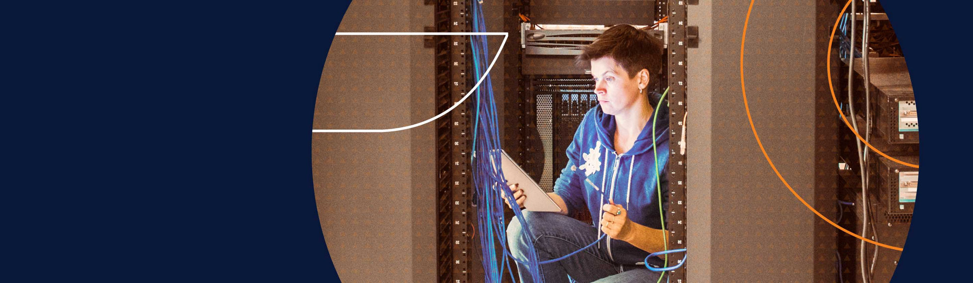 A female networks engineer working on servers