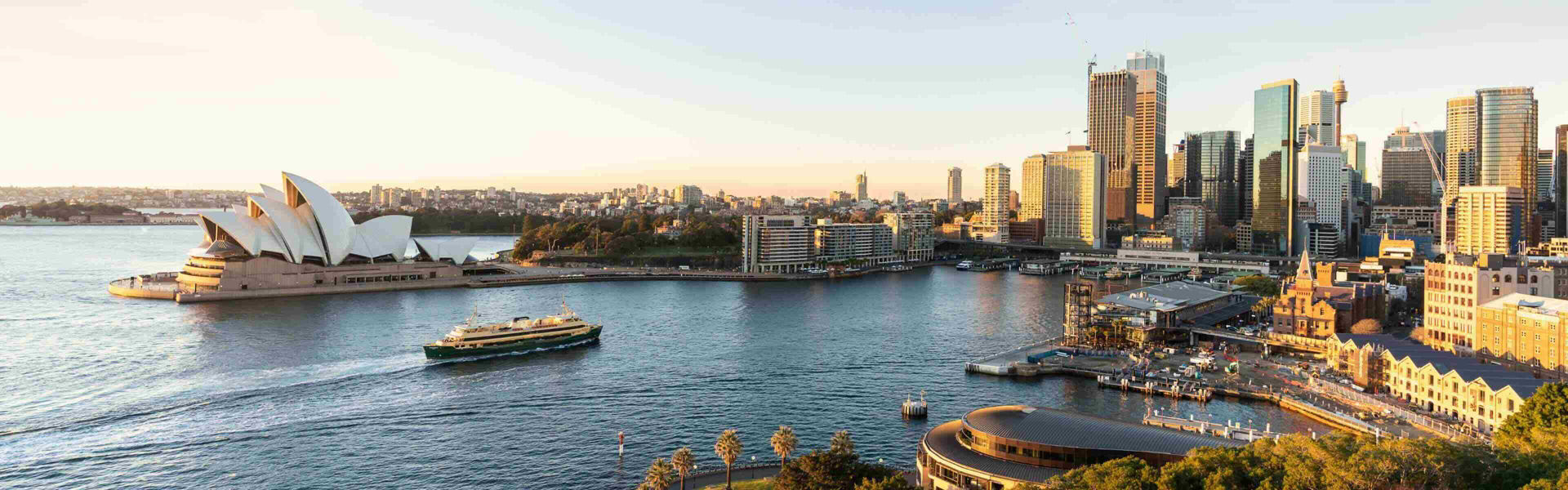 A wide shot of the Sydney harbour skyline