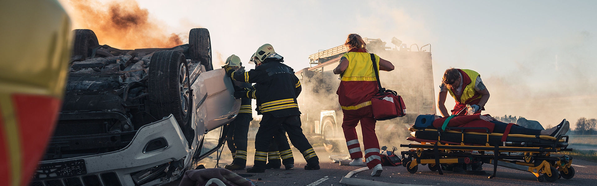 Photo of emergency services attending a serious car incident