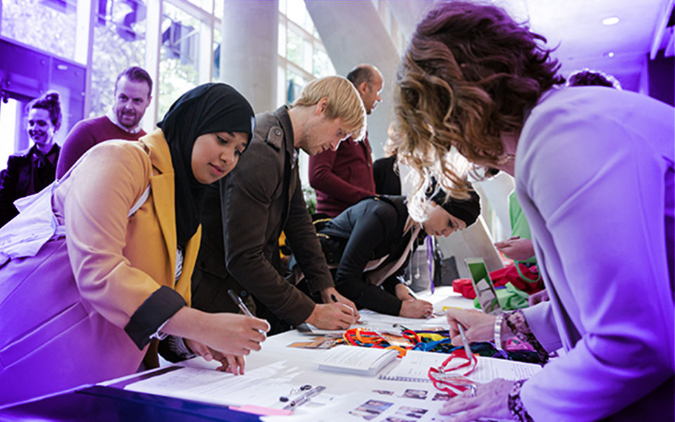 Booking sign ups at a community event