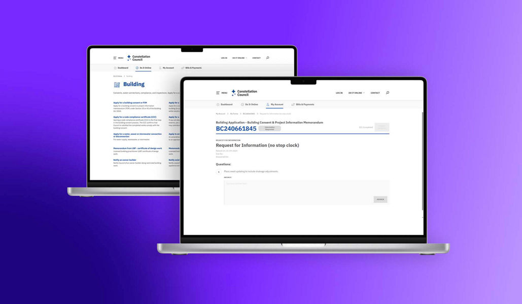 Screen mockup of the building consents customer portal