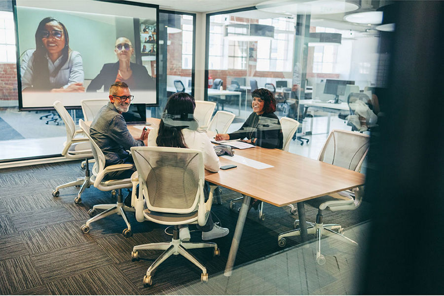 Office people in a conference call