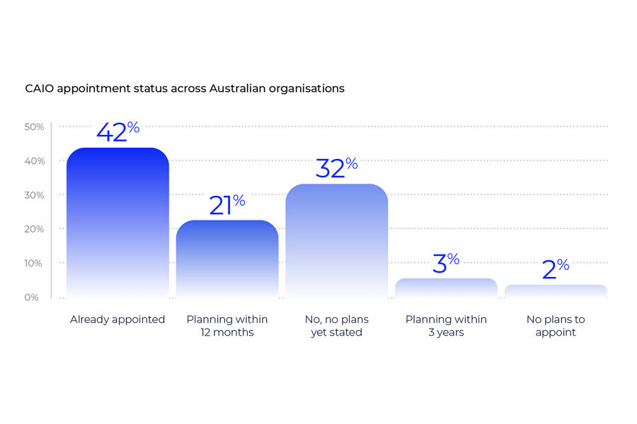 Blue bar graph showing CAIO appointment status across Australian organisations