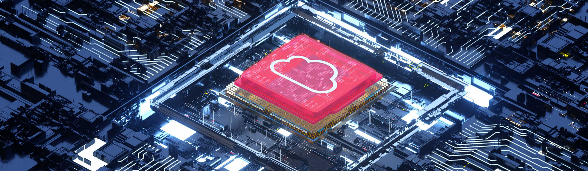 A pink cloud server chip with a white cloud on it