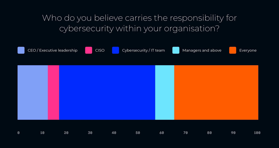 A line graph showing which team is believed to be responsible for cybersecurity within organisations across Australia.