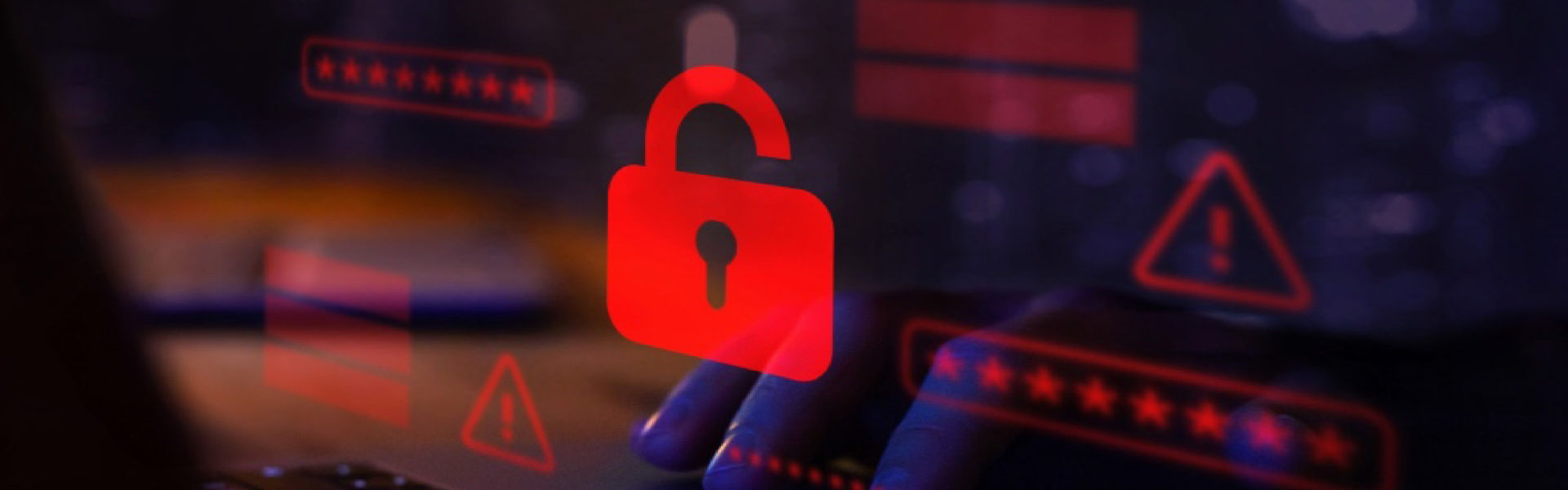 Internet cyber attack concept with red broken padlock, cybersecurity.