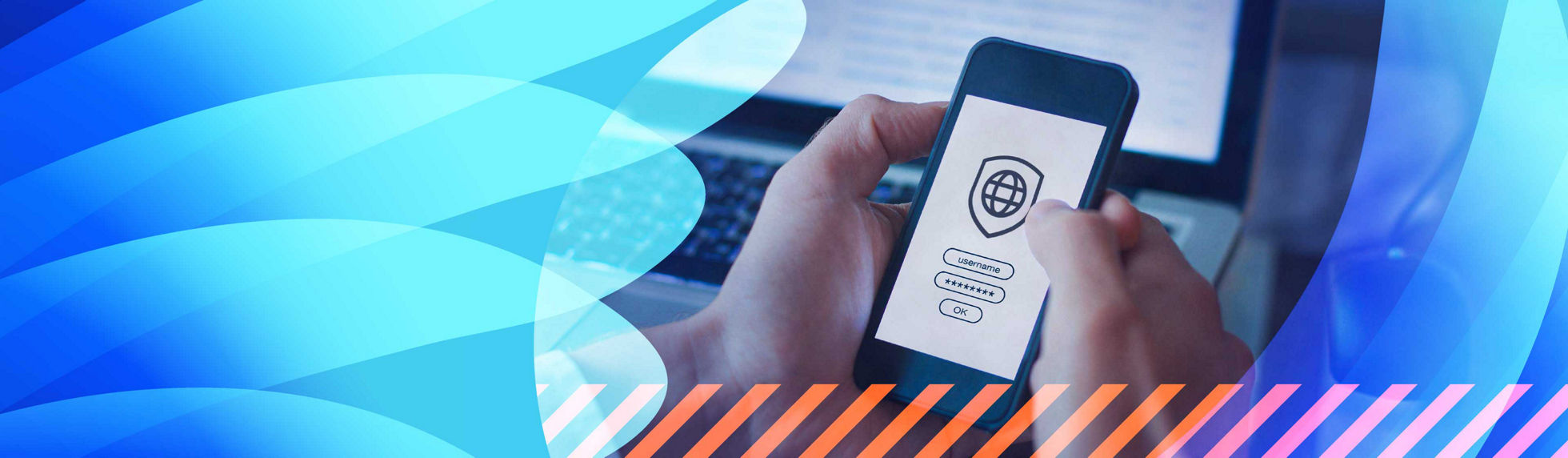 A person using a security application on a phone and laptop