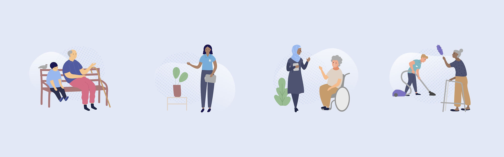 Illustration of age care healthcare providers helping patients