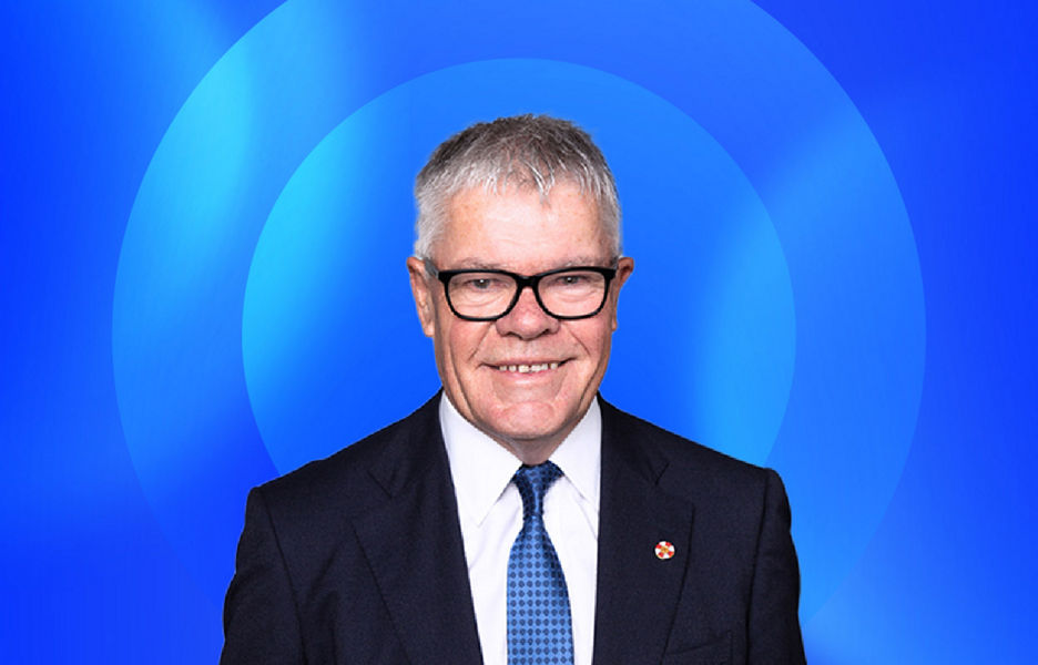 Tony Carter with blue lens overlay moving behind him