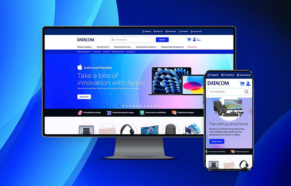 Screen mockup of the Datacom store home page
