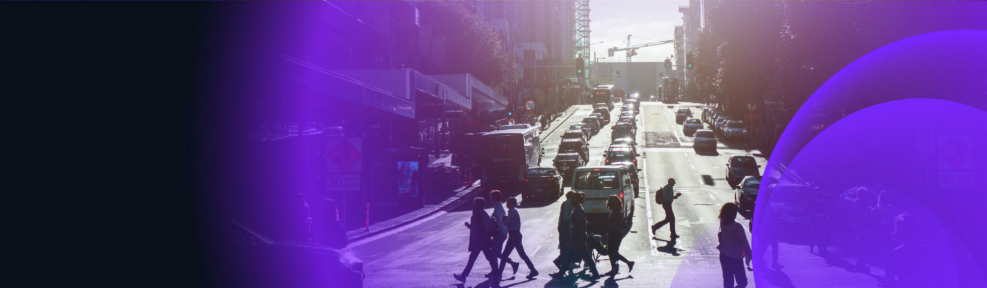 Auckland city crosswalk with road work signs