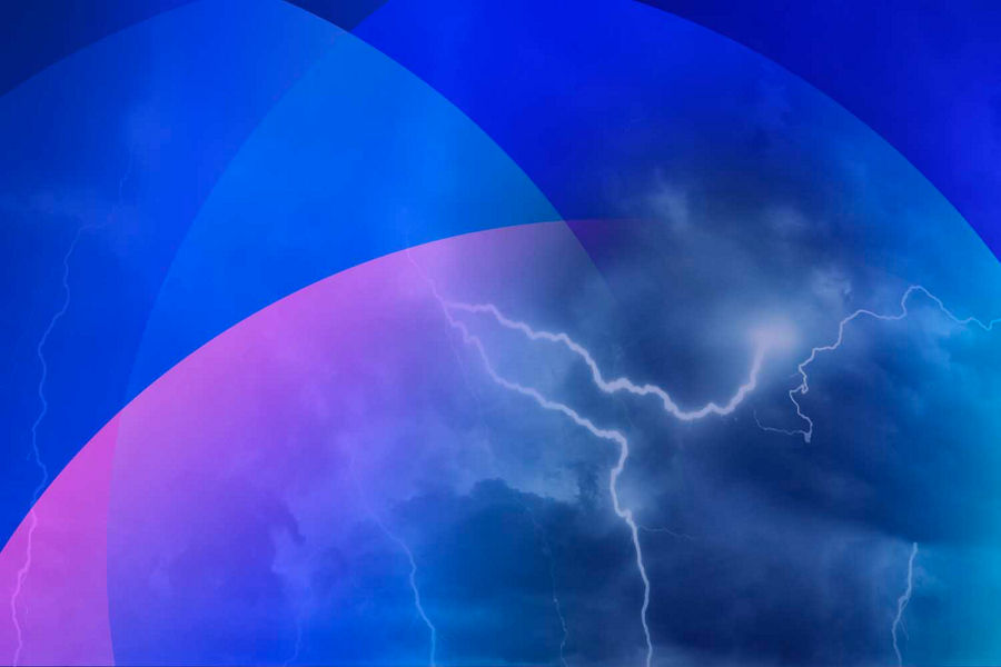 Lighting striking sky with stormy dark clouds imagery