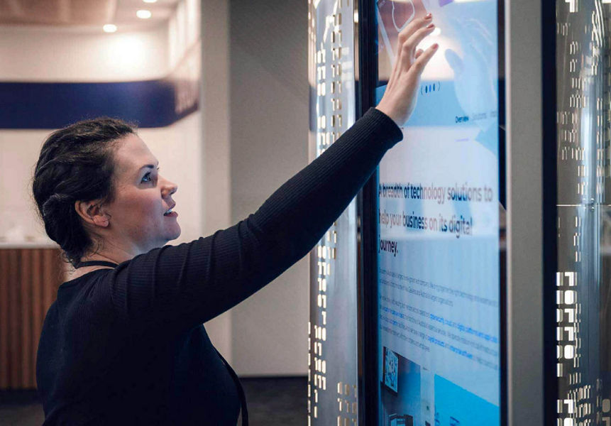 A data centre worker giving a guided tour