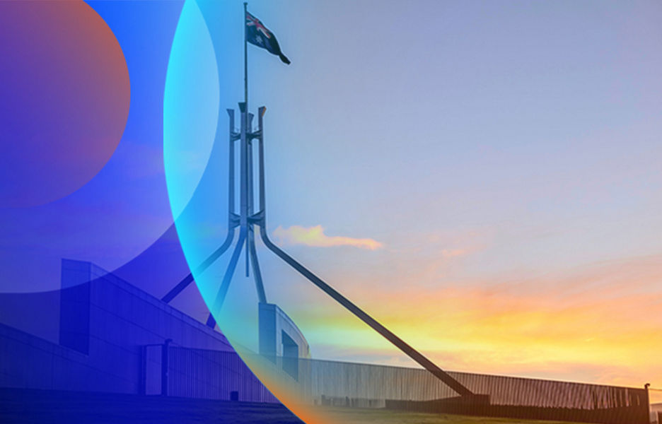 The parliament building in Canberra, Australia during sunset
