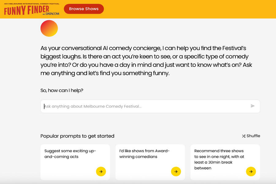 Screenshot of the Funny Finder tool on Melbourne International Comedy Festival's website