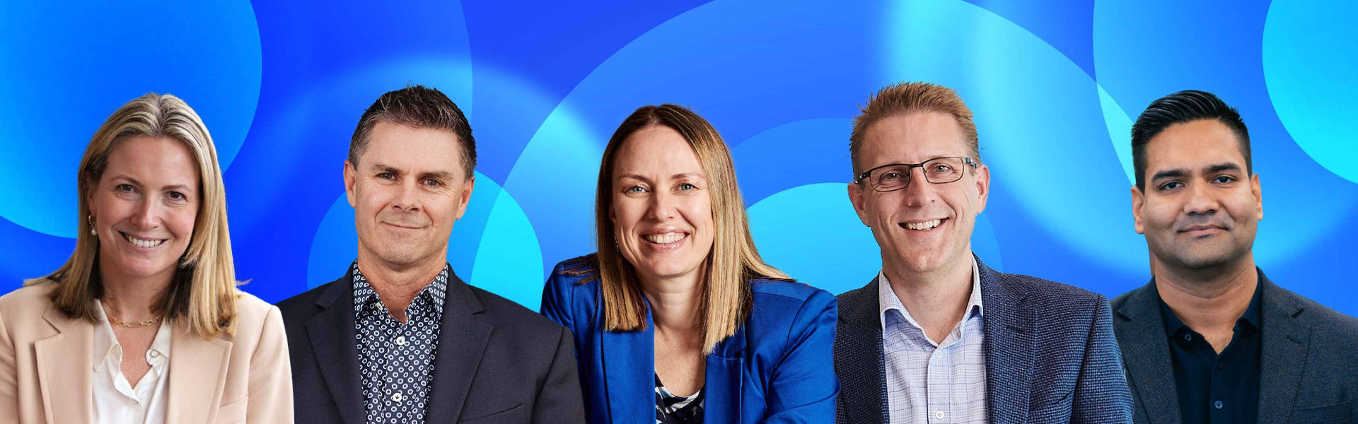 Collage of 5 GLT leaders with a blue lens background