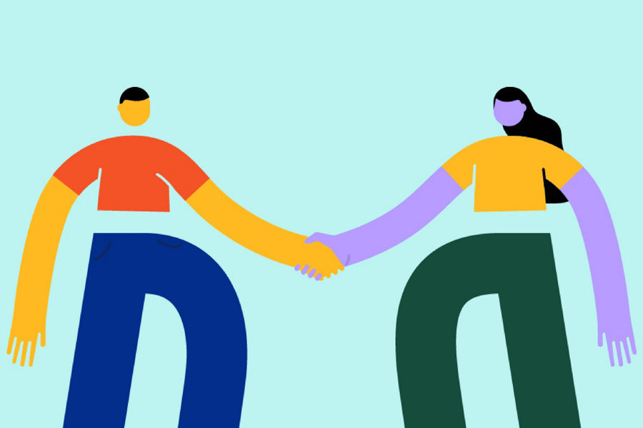 Illustration of man and woman holding hands