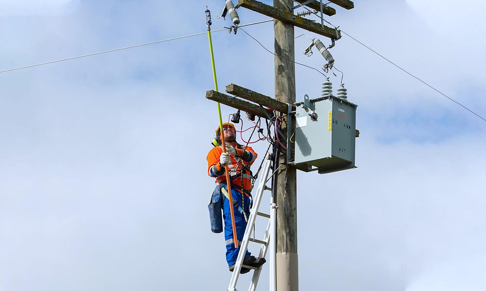 MainPower employee working on a powerline