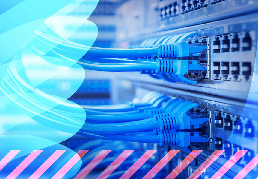 Cat6 LAN cables attached to a server