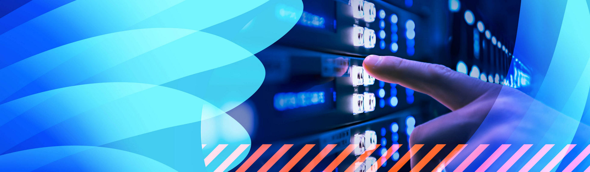 A finger reaching out to select a button on a server rack