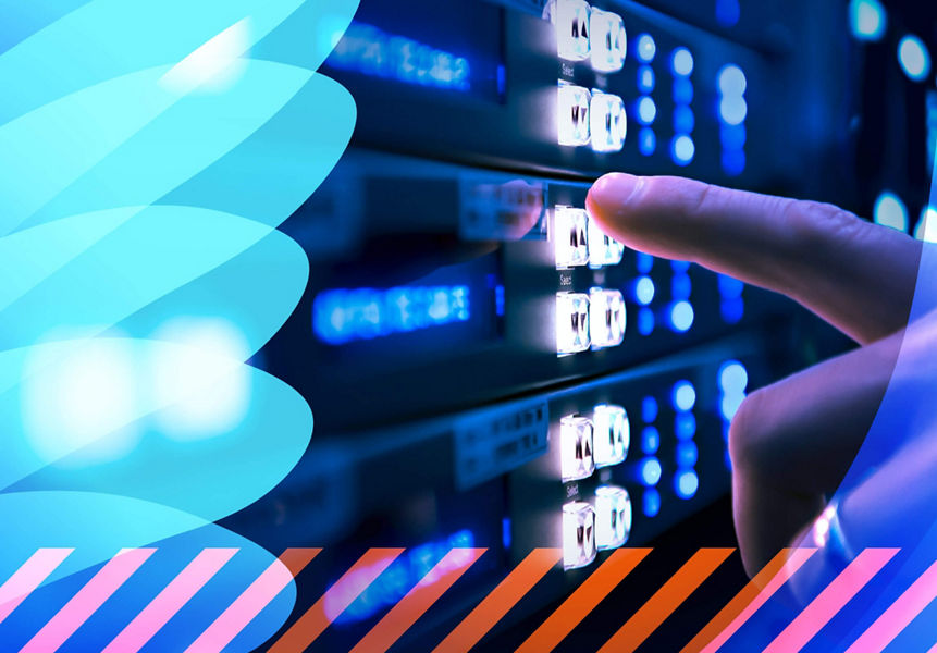 A finger reaching out to select a button on a server rack