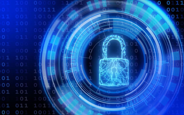 Padlock on blue background