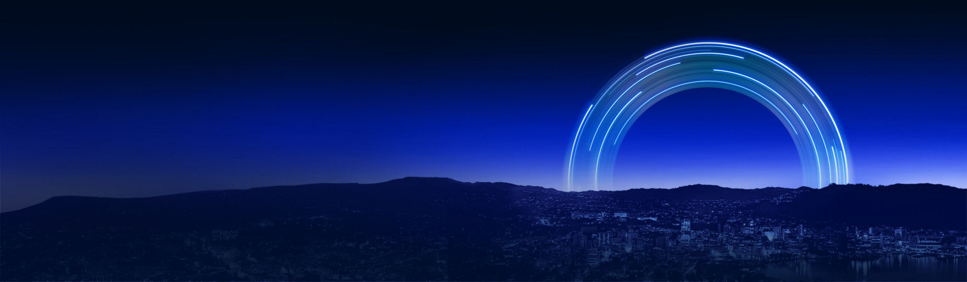 A moving semi circle over a New Zealand cityscape on blue gradient background