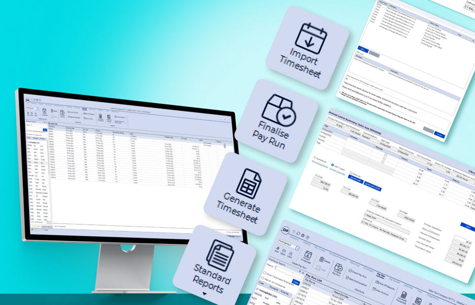 Datapay report screen mockup with key feature pull out