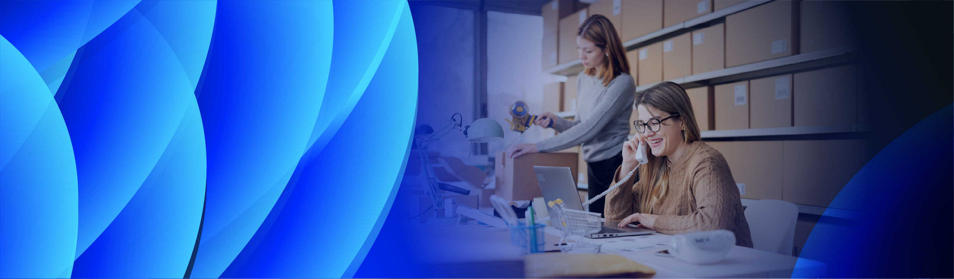 A woman procuring items online for her business while talking on the phone