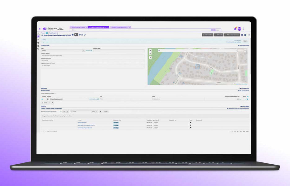 Laptop showing the Datascape enterprise demo website property panel 