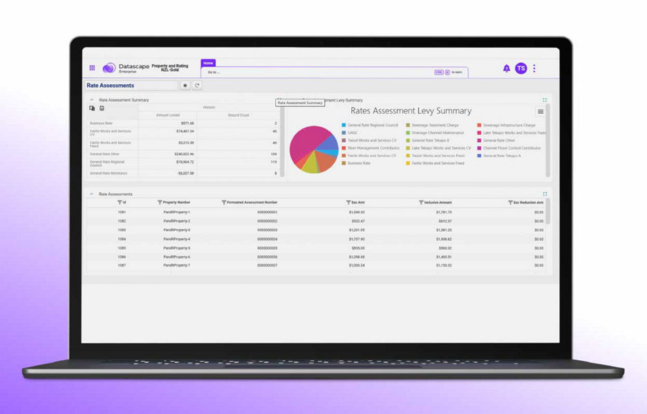 Laptop showing the Datascape enterprise demo website rates assesment panel 
