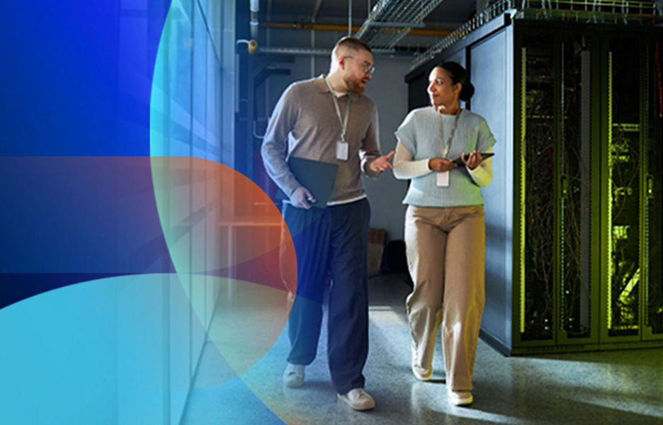 Two people in a data centre
