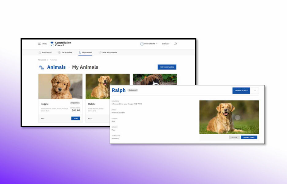 Website pages of Constellation Council animals panel