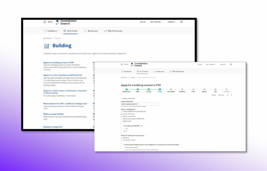 Website pages of Constellation Council building panel