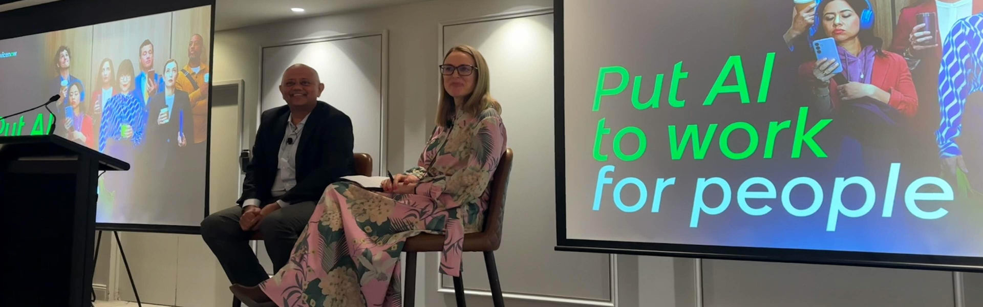 Stacey Tomasoni and Gaurav Rewari at and AI talk 
