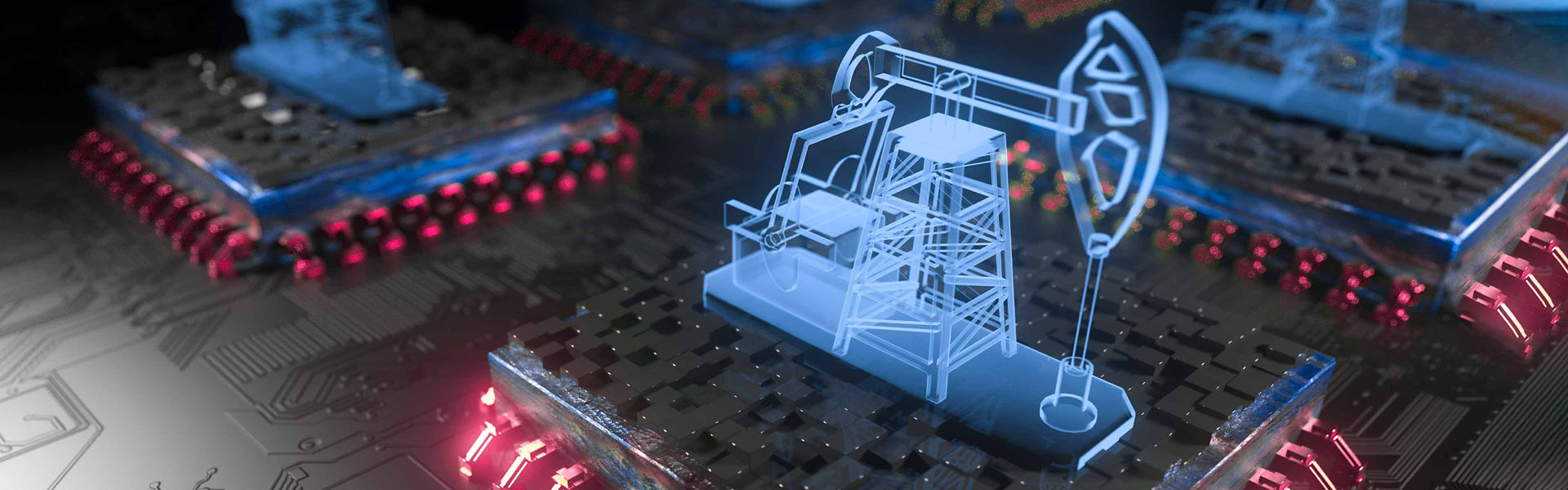 Digital image of an oil rig 'drilling for data'