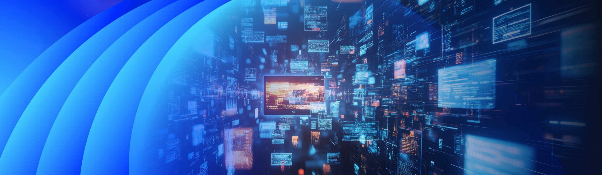 A cluster of webpages floating and flying around