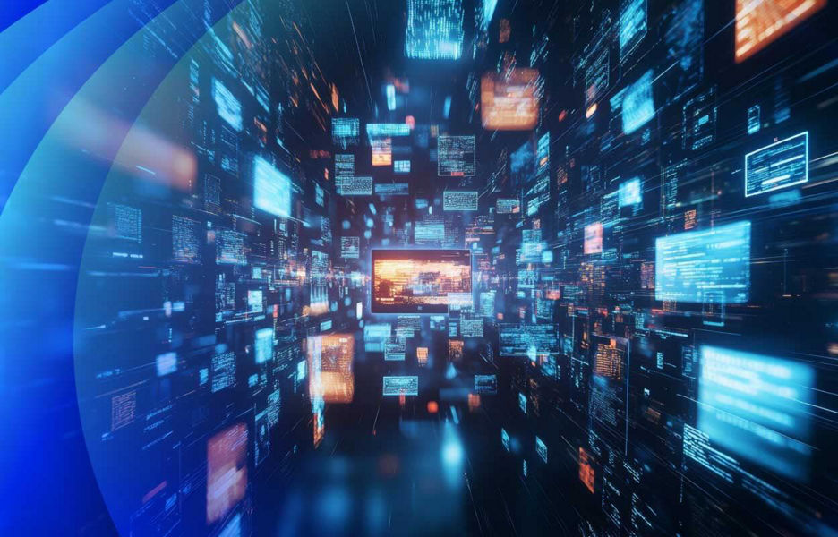 A cluster of webpages floating and flying around