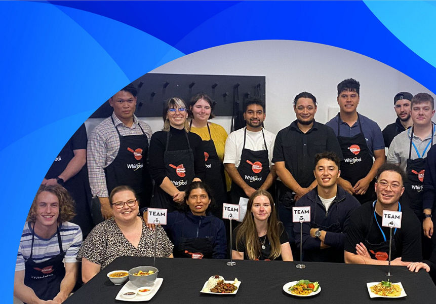 Graduates in a social cook off event