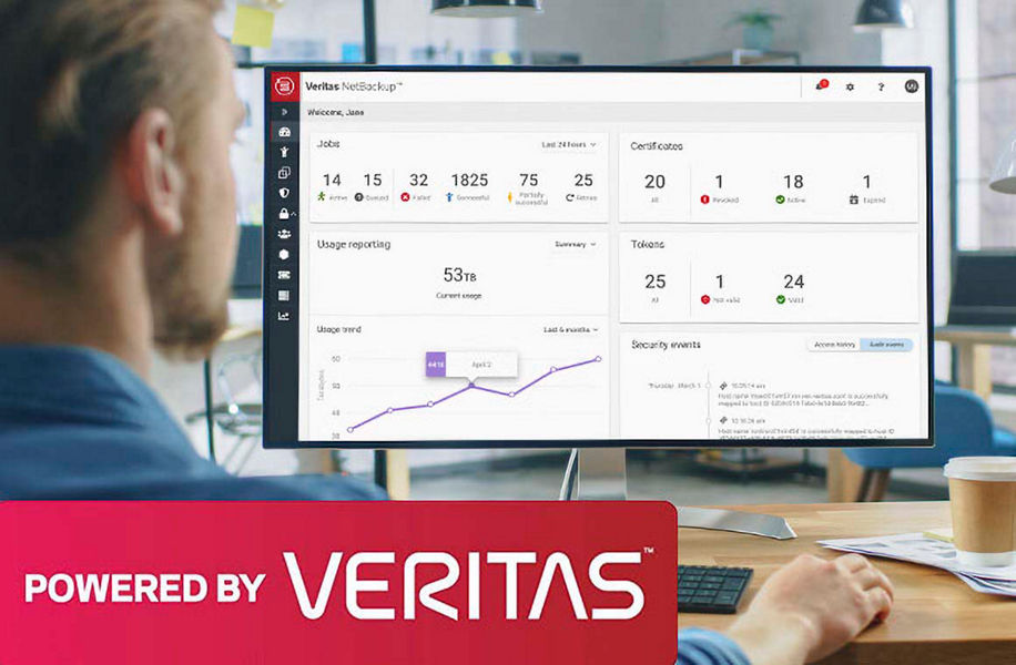Man using a Veritas backup dashboard on his computer
