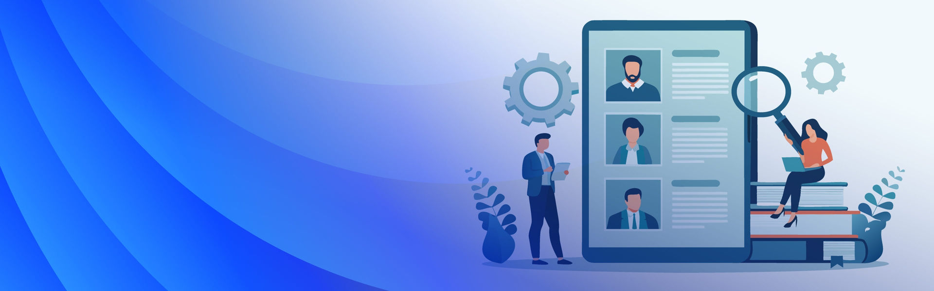 Cartoon imagery of talent recruitment with Datacom lens treatment.