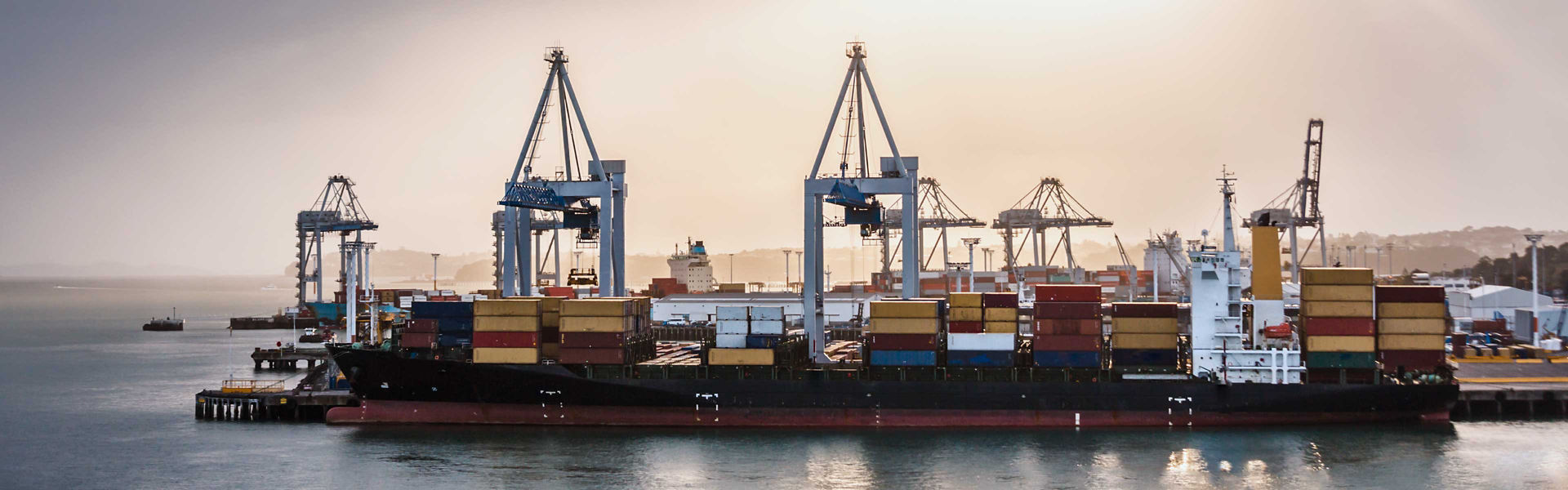 Shipping freighter docked in Auckland 