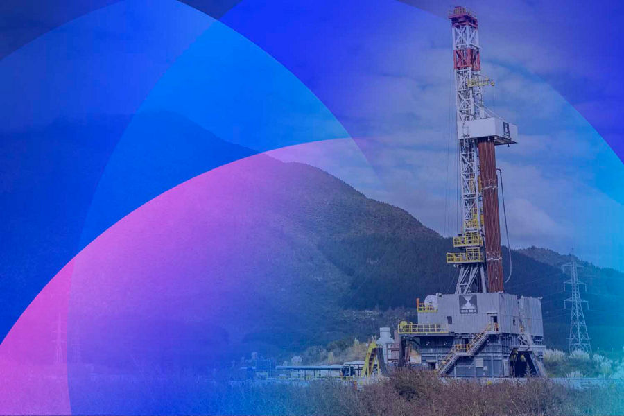 Landscape shot of Todd Energy's 'Big Ben' drilling rig at the Kawerau Geothermal Field.