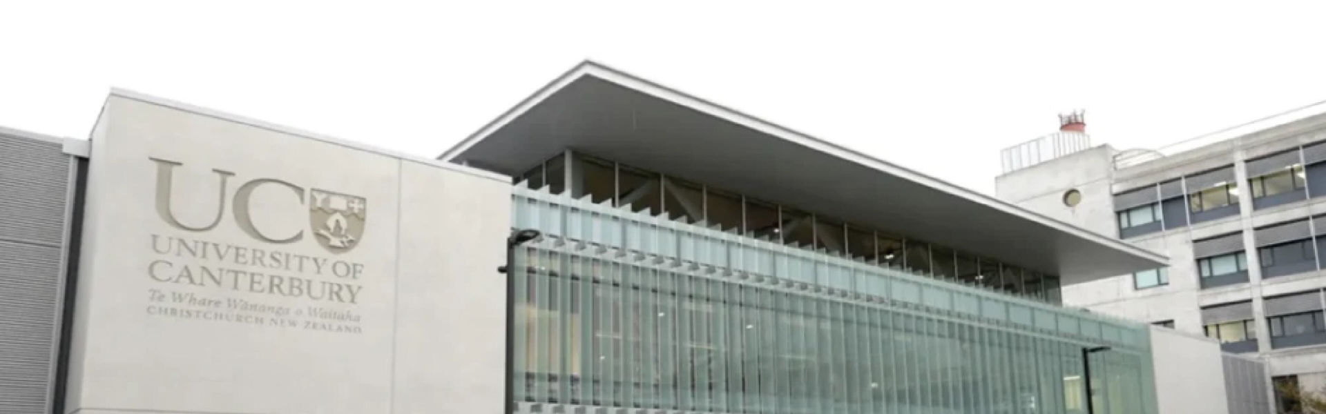 Exterior shot of University of Canterbury campus building in Christchurch, New Zealand 